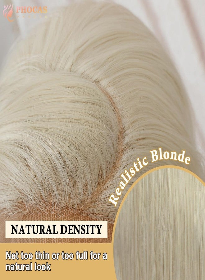PHOCAS 30 Inch Platinum Blonde Synthetic Lace Front Wig Long Straight Blonde Wig 13x3 Pre Plucked Frontal HD Lace Front Wigs for Women Cosplay Party Halloween Daily - Image 5
